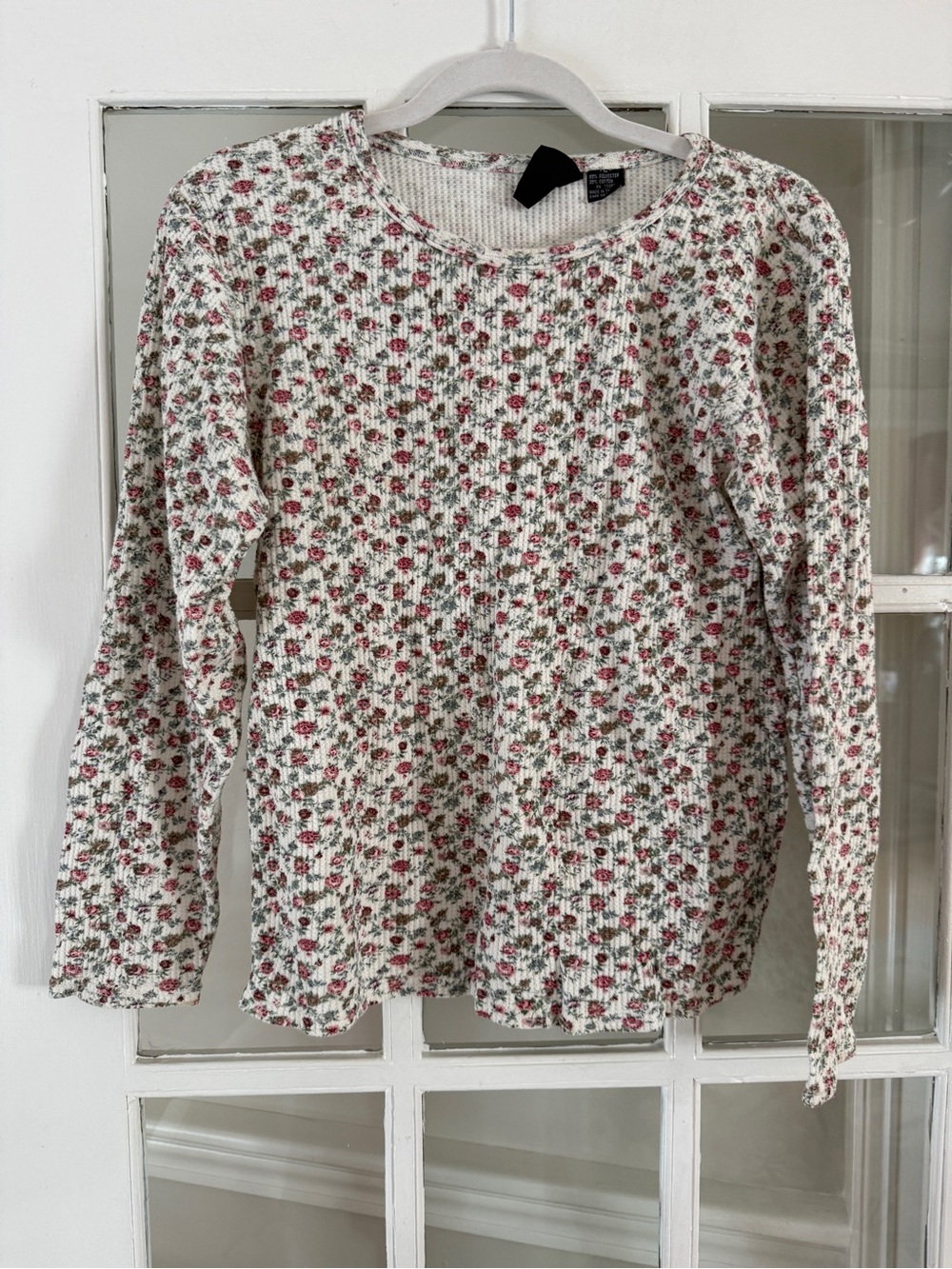 90’s Stefani Basics Floral Waffle Knit Long-Sleeve Top